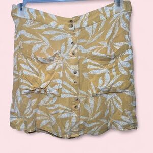 Rip Curl yellow & white tropical print button up skirt